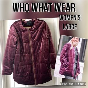 Who What Wear plum velvet puffer coat